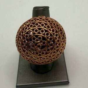 Large Copper Tone Filigree Dome Cocktail Ring Statement Size 7